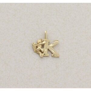 Pendant Only 14k Yellow Gold Letter K Initial Monogram Angel Pendant 1/2" x 5/8"